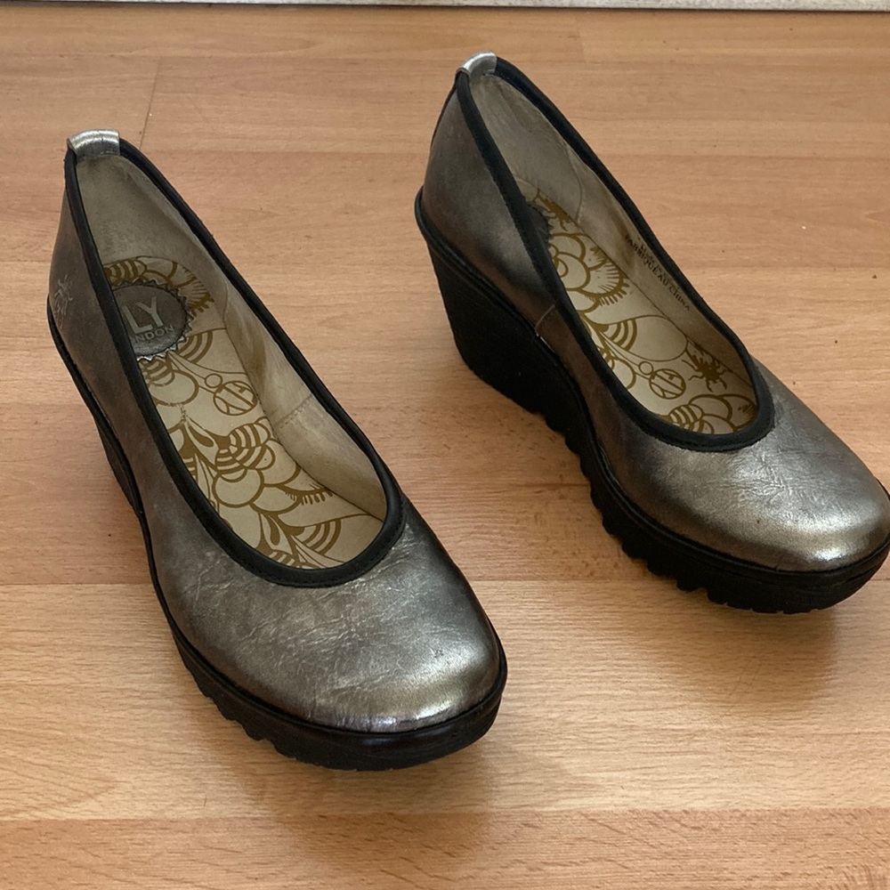 Fly London silver wedge shoes